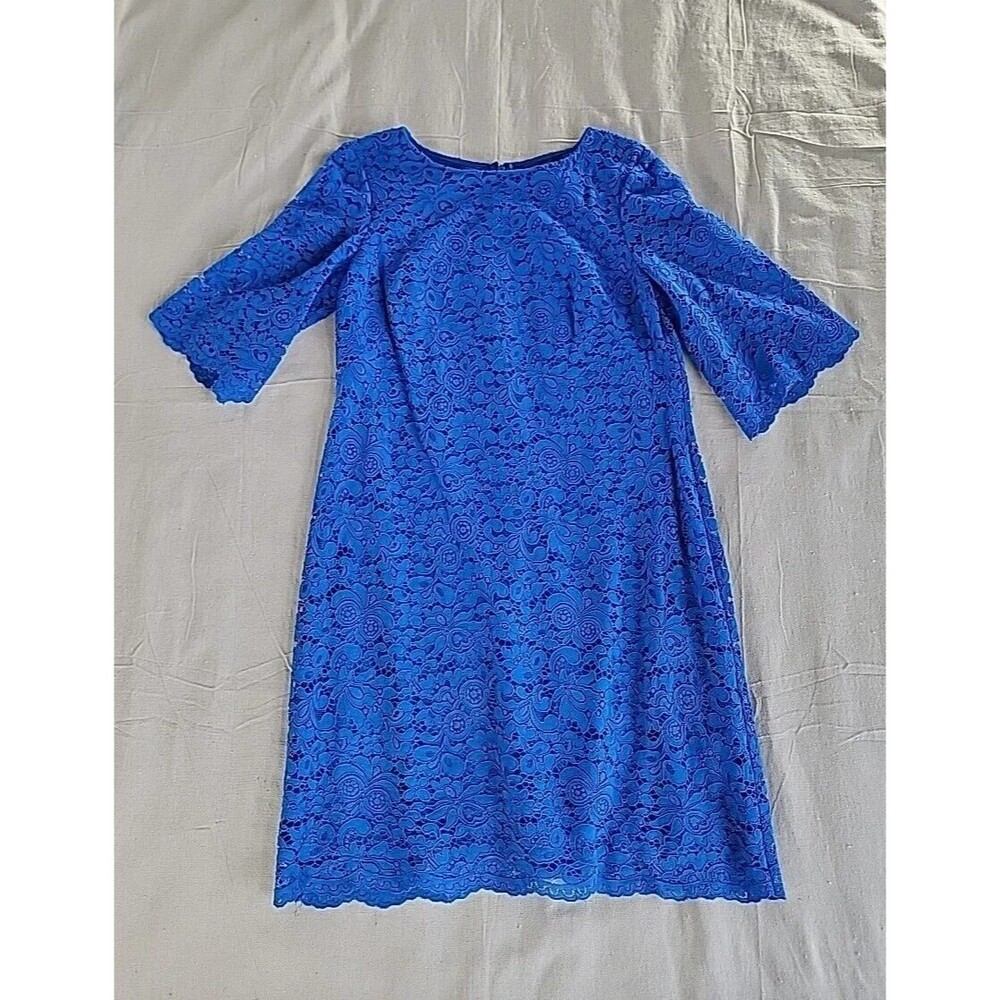 LRL Ralph Laure Dress 15 Blue Knee Length Lace Overlay Brunch‎  Preppy Luncheon